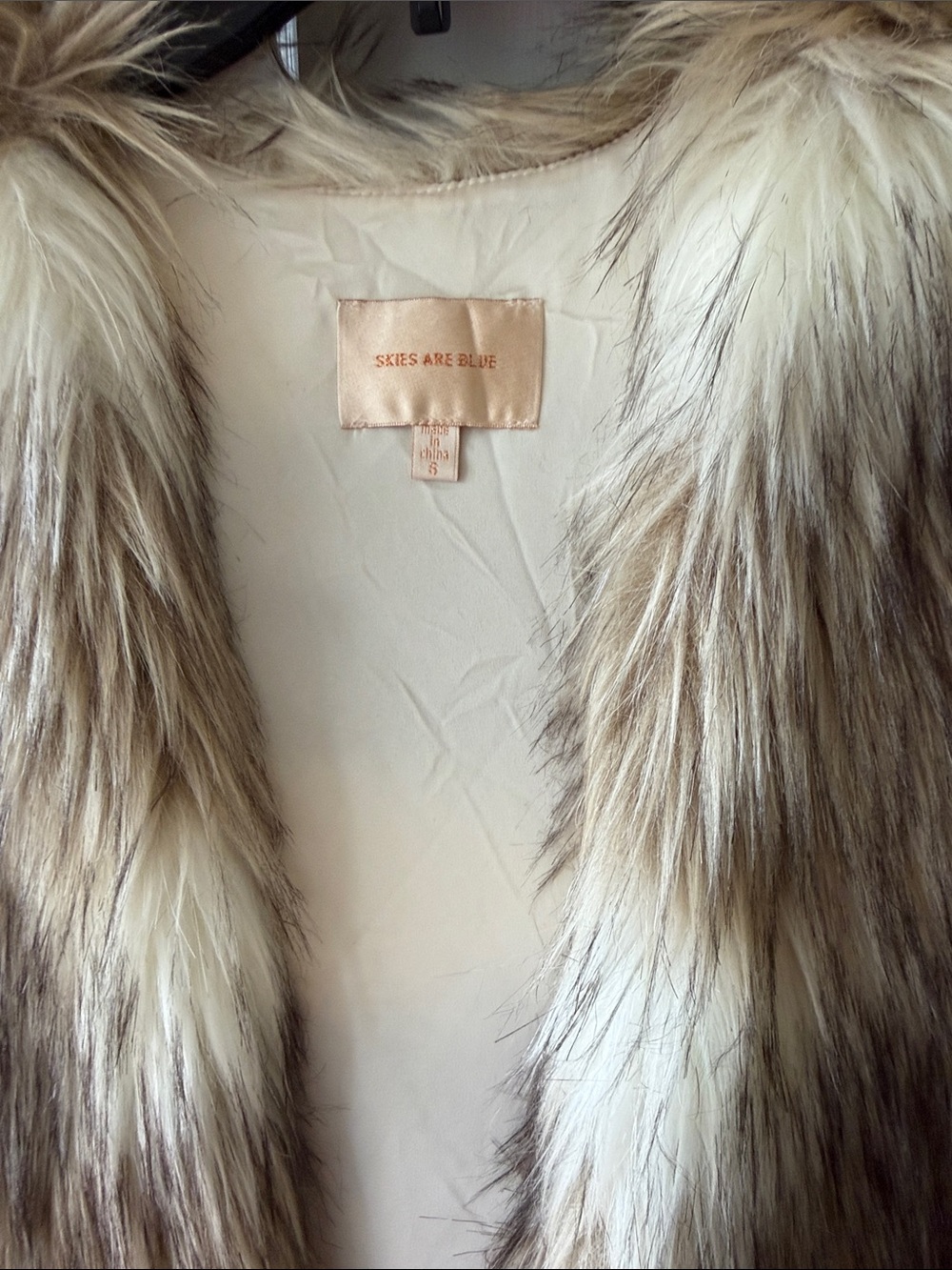 Skies Are Blue Faux Fur Jacket in Cream and Brown Tones